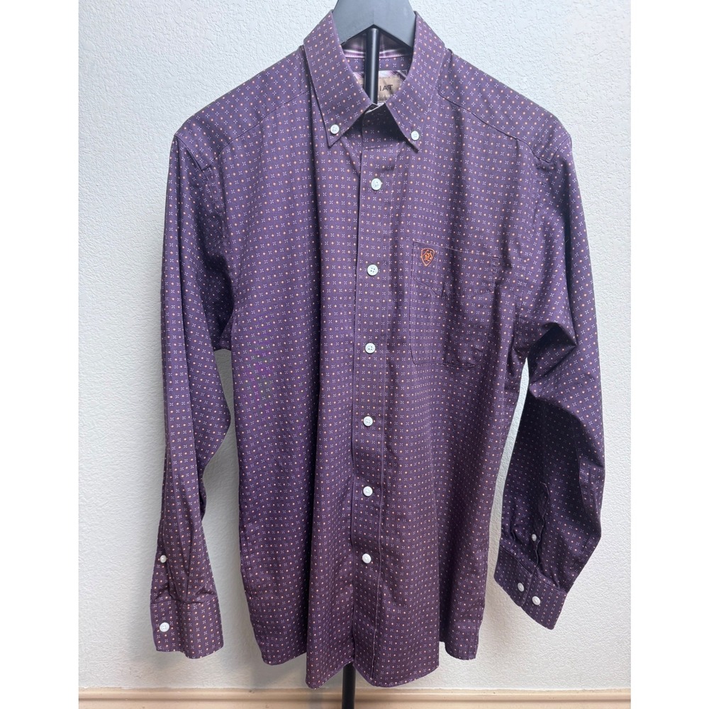 Ariat Mens Wrinkle Free Purple Geometric Print Long Sleeve Button Down Shirt S